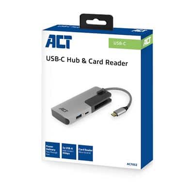 ACT USB-C Hub 3 port met kaartlezer en PD pass through