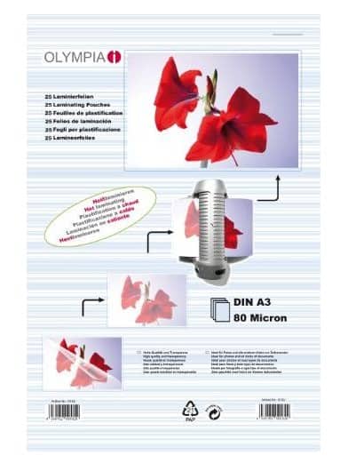 Olympia Lamineerfolies A3 Glanzend 80 micron (2 x 80) 25 Stuks