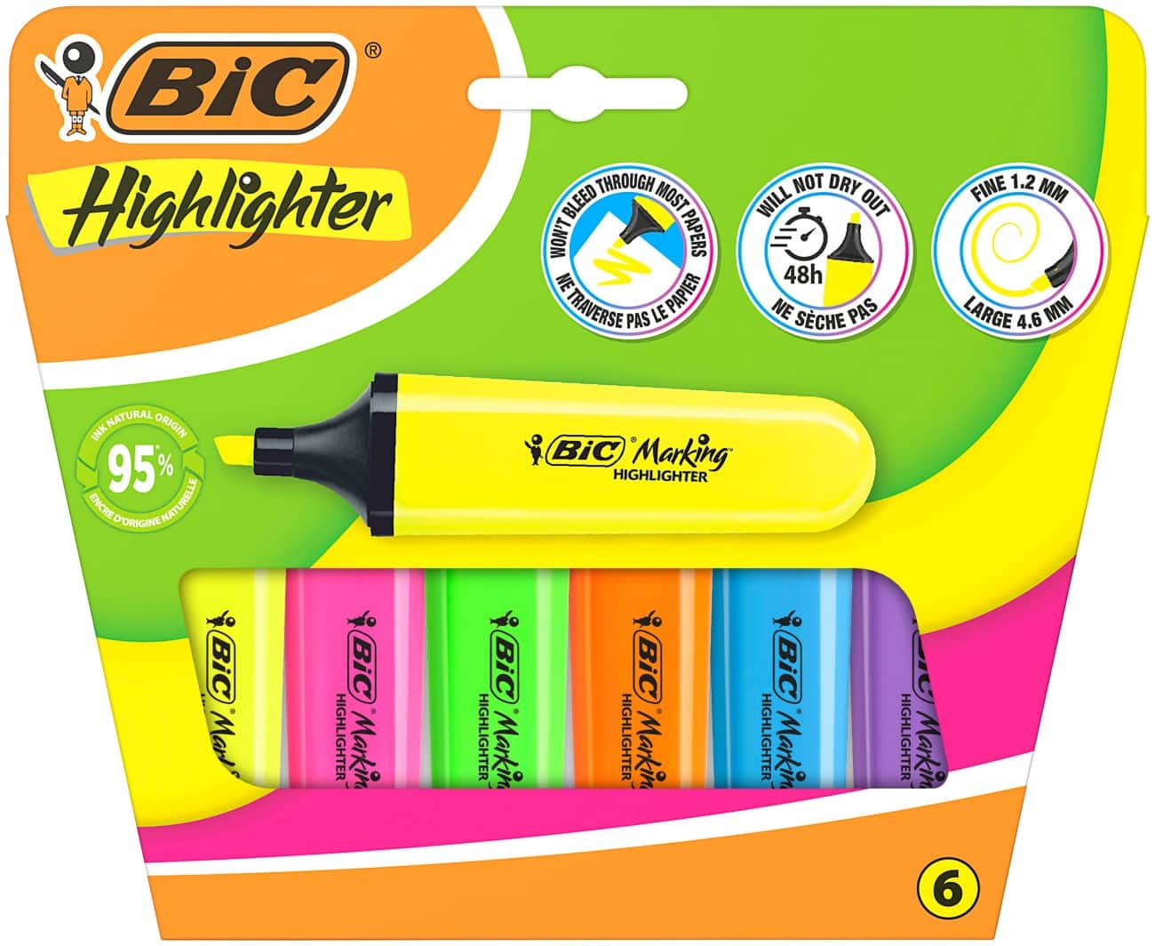 BIC Tekstmarker Kleurenassortiment Medium Beitelpunt 1,2 mm 6 Stuks