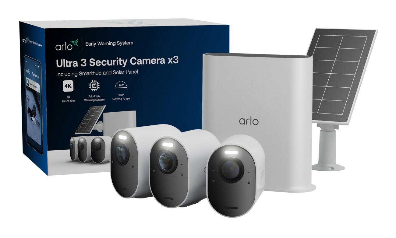 Arlo Ultra 3 4K-Beveiligingscamera Set van 3 camera’s met zonnepaneel