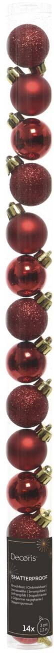 DECORIS Kerstbal Breukvast Rood Mini 3 cm 14 Stuks