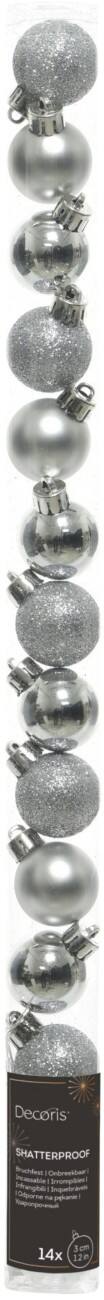 DECORIS Kerstbal Breukvast Zilver Mini 3 cm 14 Stuks