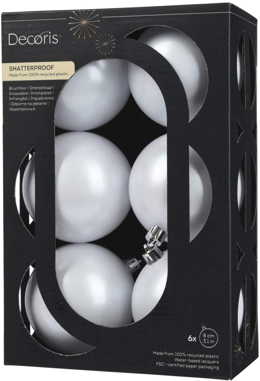 DECORIS Kerstbal Breukvast Wit 8 cm 6 Stuks