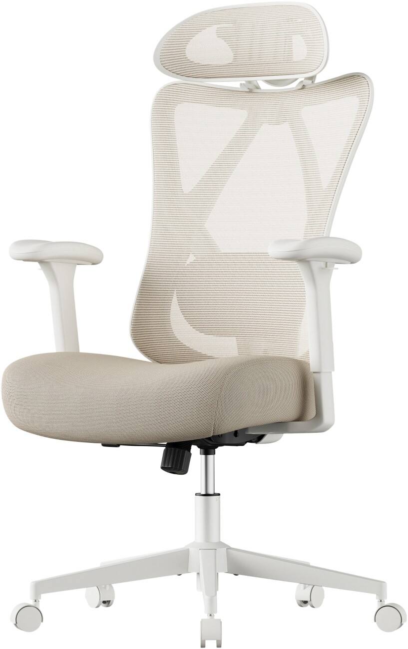 SONGMICS Kime Ergonomische stoel Permanent contact Vaste armleuning In hoogte verstelbare zitting Beige max 150 kg