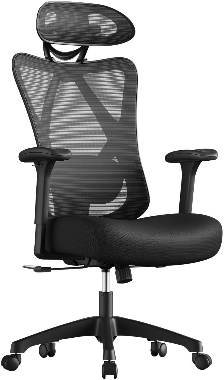 SONGMICS Kime Ergonomische stoel Permanent contact Vaste armleuning In hoogte verstelbare zitting Zwart max 150 kg