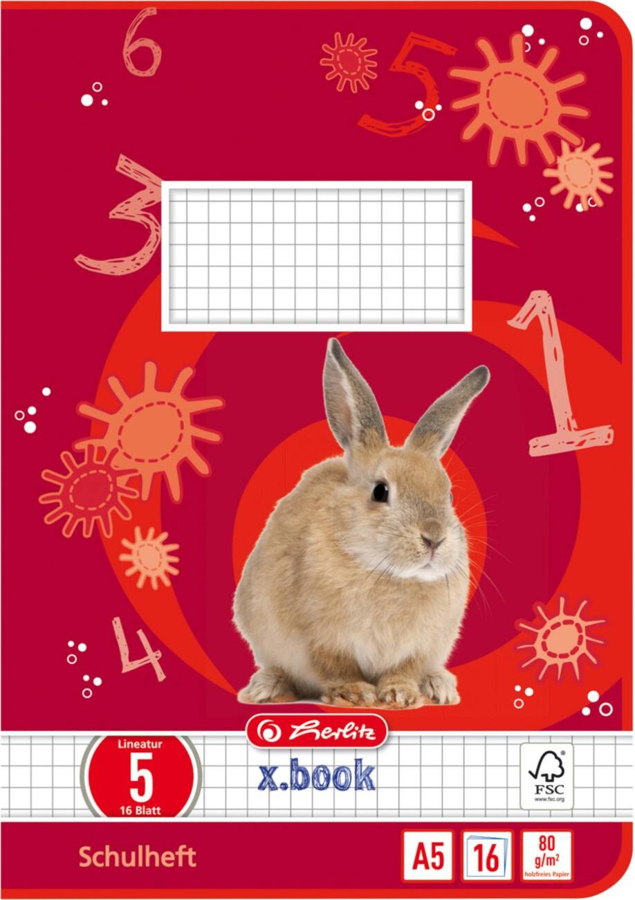herlitz Schrift A5 Rood 16 Vellen Motief konijn