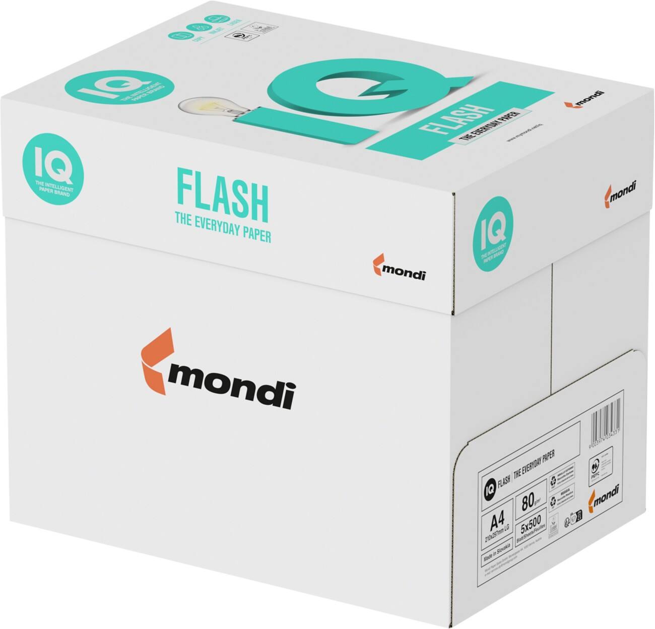 IQ Flash A4 Kopieerpapier 80 g/m² Mat Wit 146 CIE 0 Gaten 5 Pakken à 500 Vellen