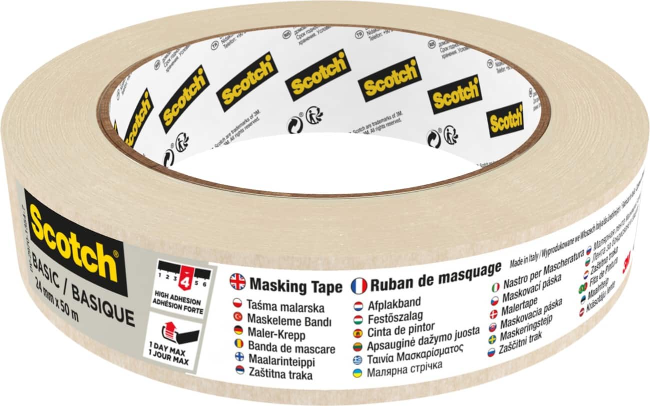 Scotch Afplaktape Basic Wit 24 mm (B) x 50 m (L) Papier