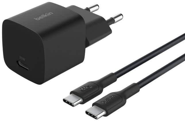 Belkin BoostCharge USB-C Wandlader25 W met 1 m USB-C naar USB-C-kabel Zwart WCA012KQ1MBK-B6