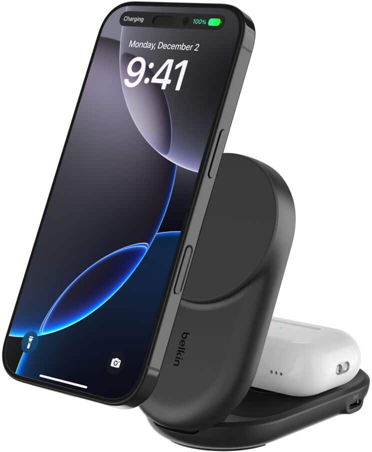 Belkin UltraCharge 2-in-1 Foldable Magnetisch Draadloze oplader 1,5 m USB-C naar USB-C-kabel 45W USB-C-voeding Snelstartgids Zwart WIZ039KQBK