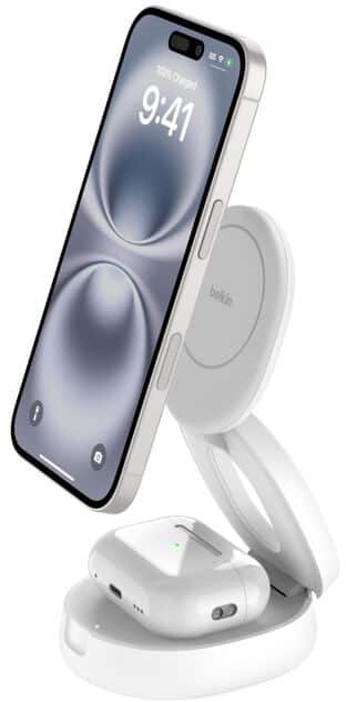 Belkin BoostCharge 2-in-1 Convertible Magnetisch Draadloze oplader met Qi2 1.5 m USB-C naar USB-C-kabel 30W USB-C-voeding Wit WIZ035KQWH