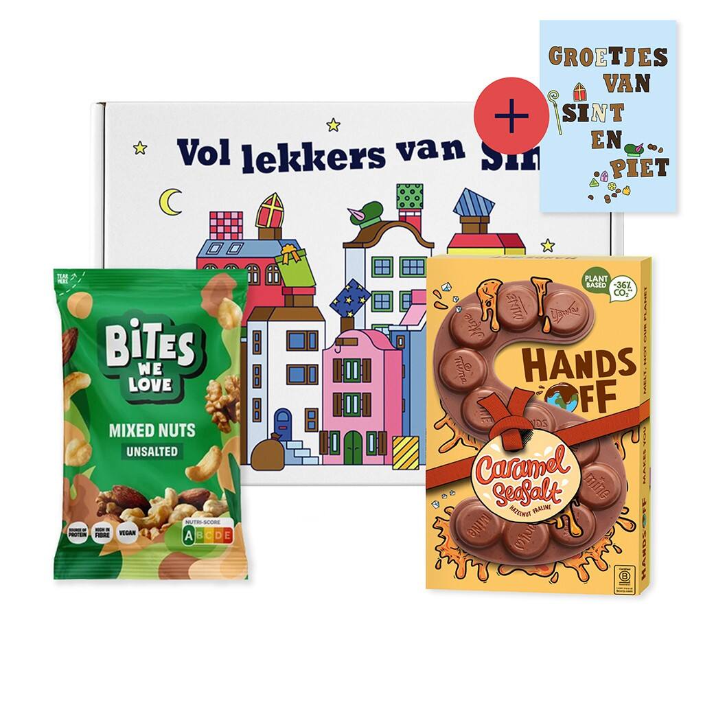 Sinterklaas Geschenkdoos Vegan met Chocoladeletter & Notenmix 2-delig