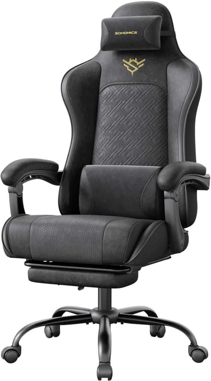 SONGMICS Cathy Ergonomisch Gamestoel Vaste armleuning Zwart OBG079B01