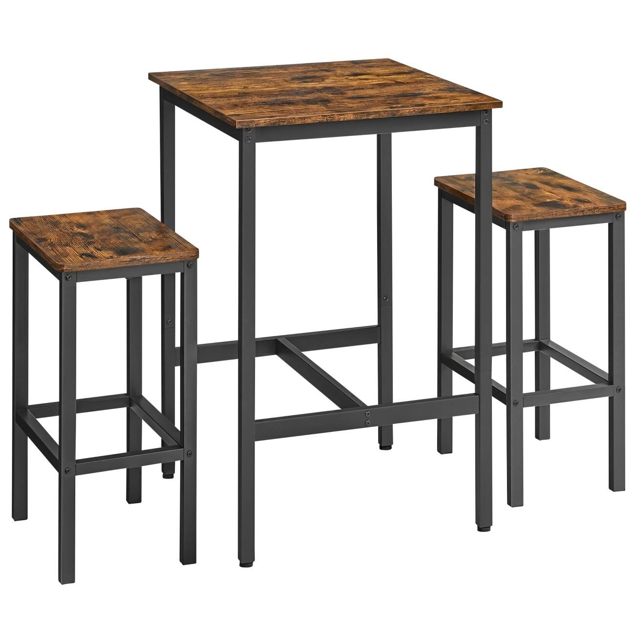 VASAGLE Set tafel en stoelen Bruin Industrieel 3 Stuks