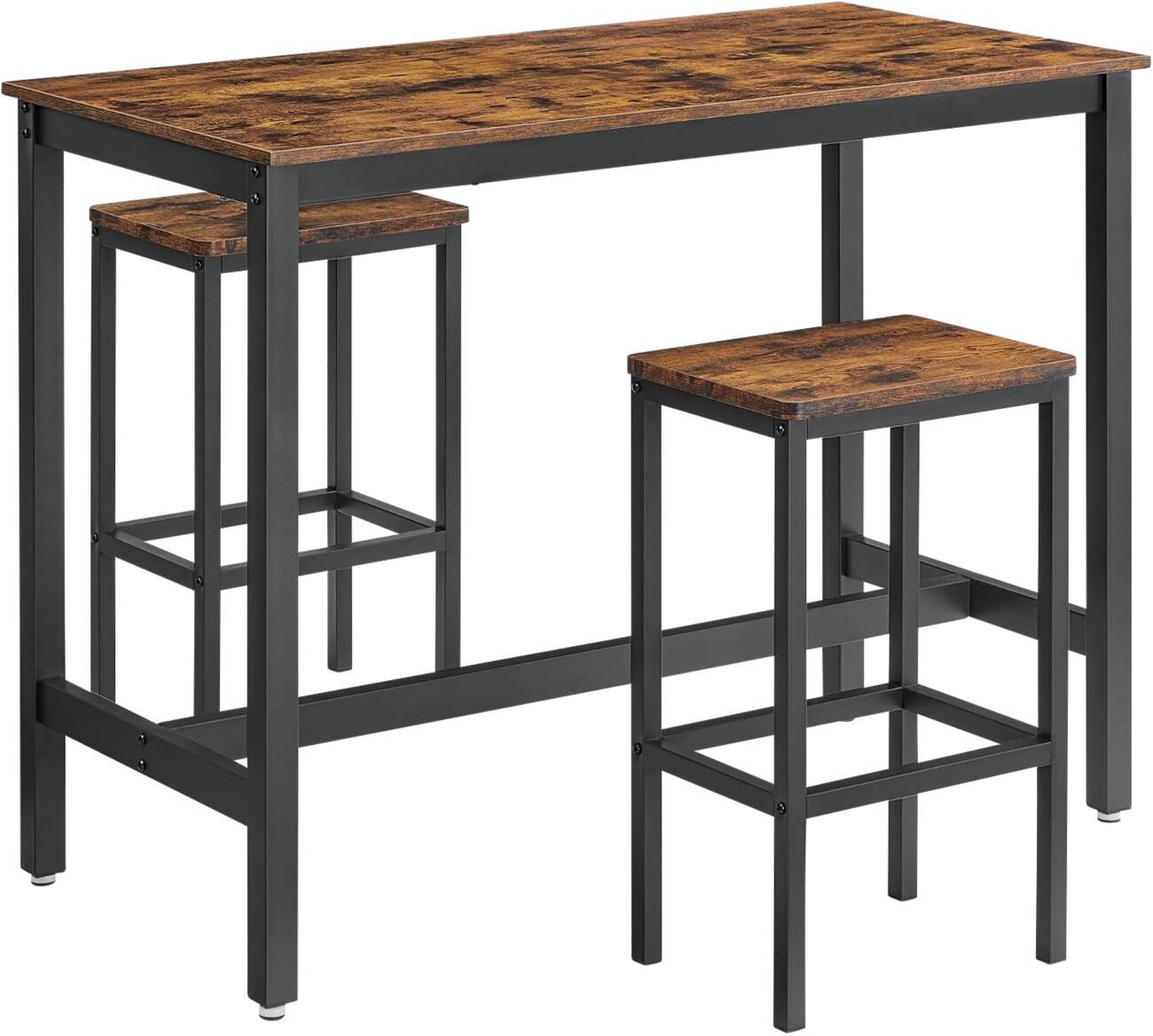 VASAGLE Set tafel en stoelen Bruin Industrieel 3 Stuks