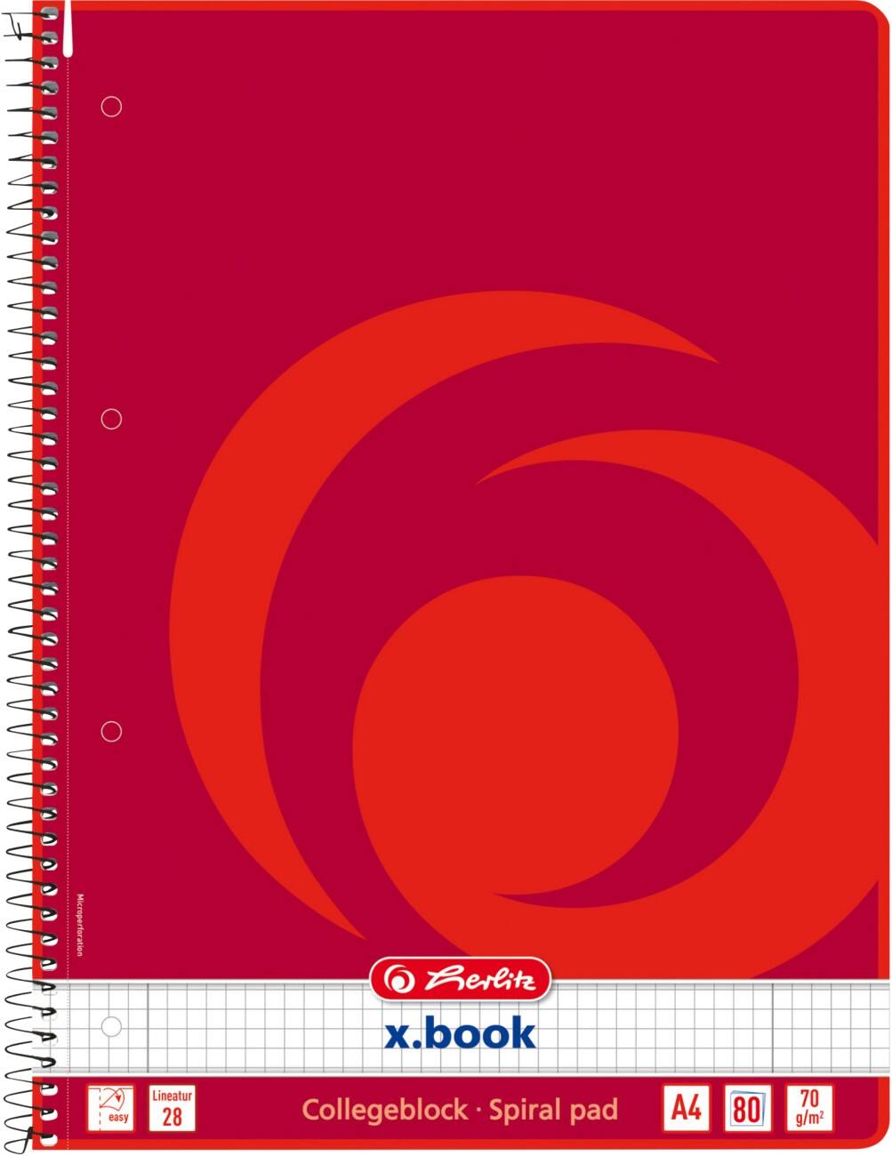herlitz Schrijfblok A4 Rood 80 Vellen Afgeronde hoeken