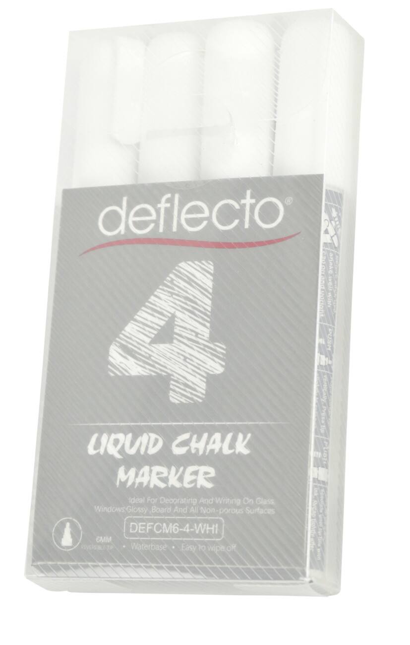 Deflecto Niet-permanent Krijtmarker Wit Breed Beitelpunt 6 mm 4 Stuks