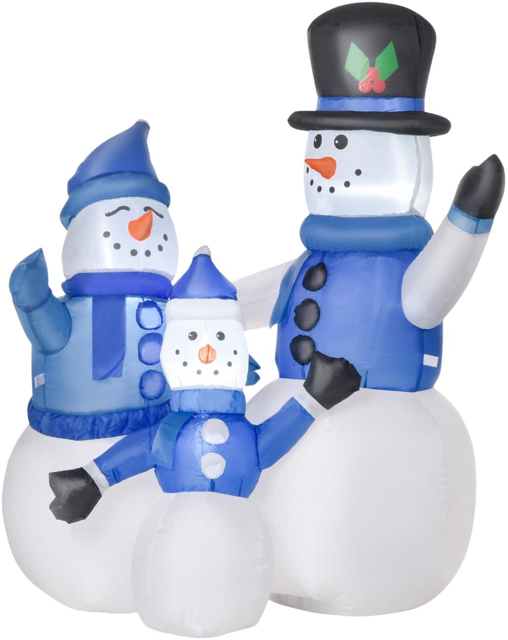 HOMCOM Opblaasbare kerstversiering Sneeuwpop-familie met Blazer en LED-verlichting 100 x 55 x 120 cm