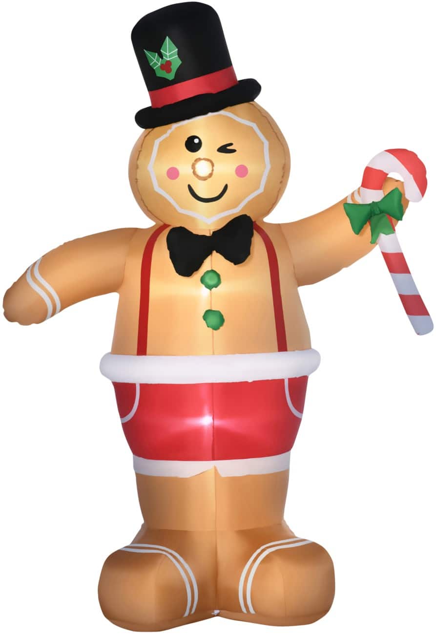 OutSunny Opblaasbare kerstversiering Peperkoekmannetje met zuurstok Blazer en LED-verlichting 175 x 82 x 238 cm