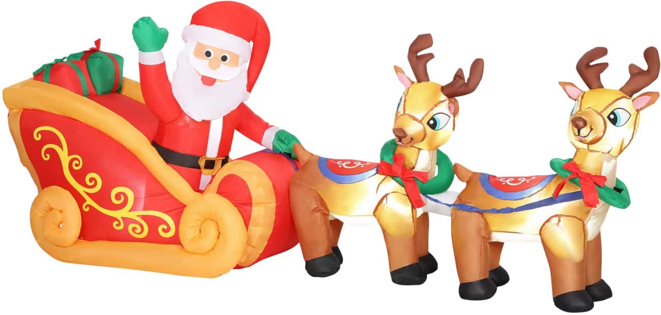 OutSunny Opblaasbare kerstversiering Kerstman op een rendierslee met Blazer en LED-verlichting 240 x 75 x 100 cm