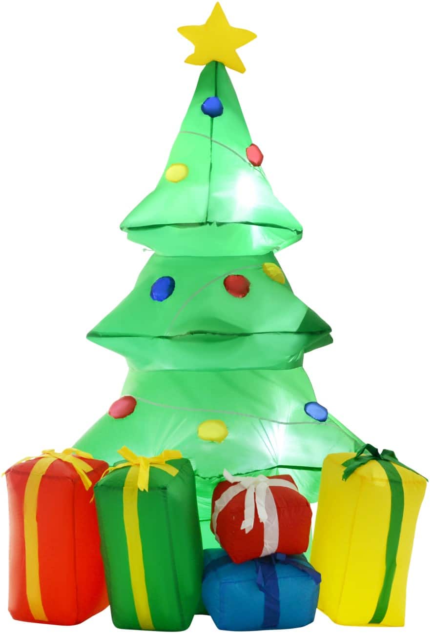 HOMCOM Opblaasbare kerstversiering Boom met cadeaus en LED-verlichting 65 x 75 x 150 cm
