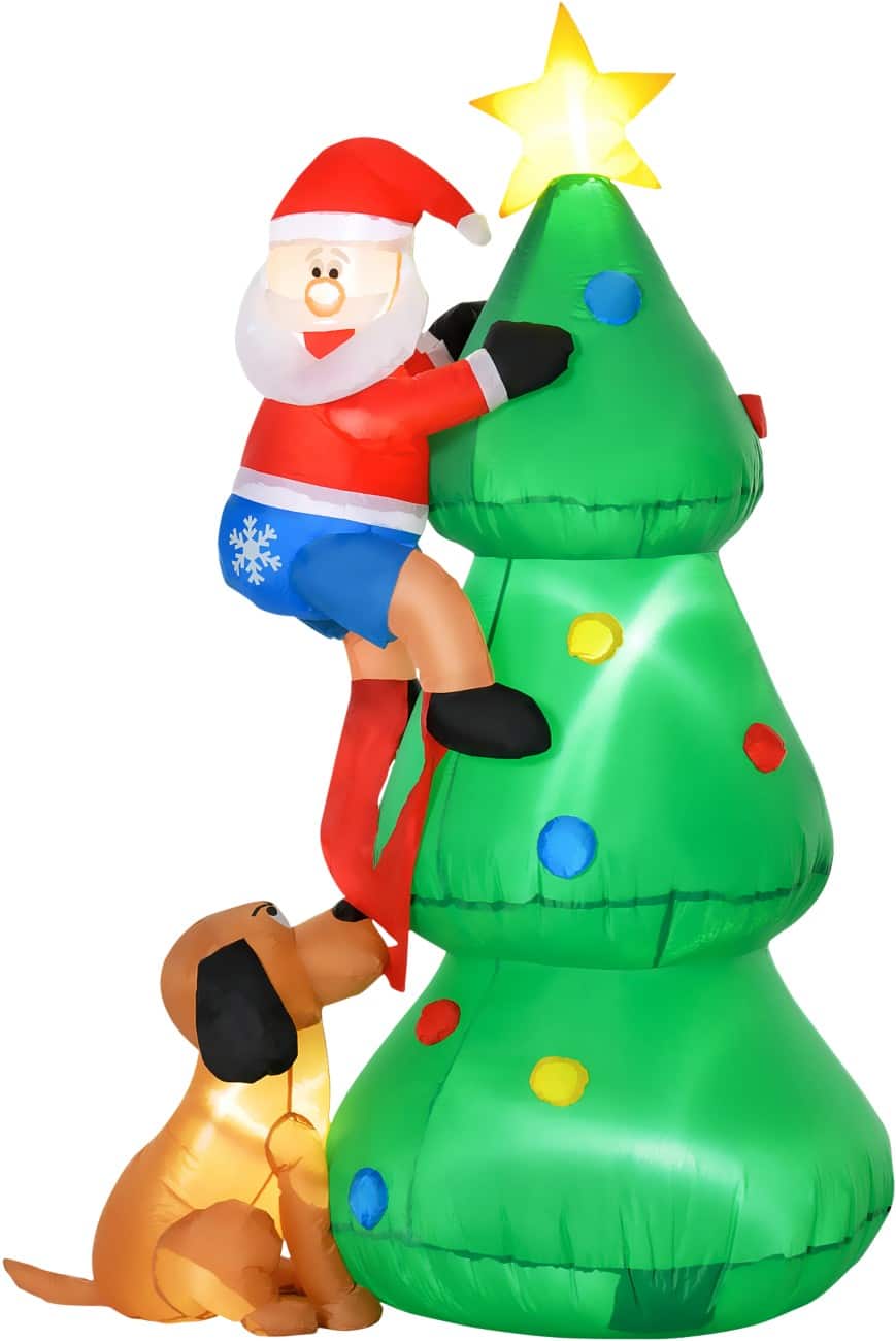 HOMCOM Opblaasbare kerstversiering Boom met kersthond met Blazer en LED-verlichting 123 x 85 x 180 cm