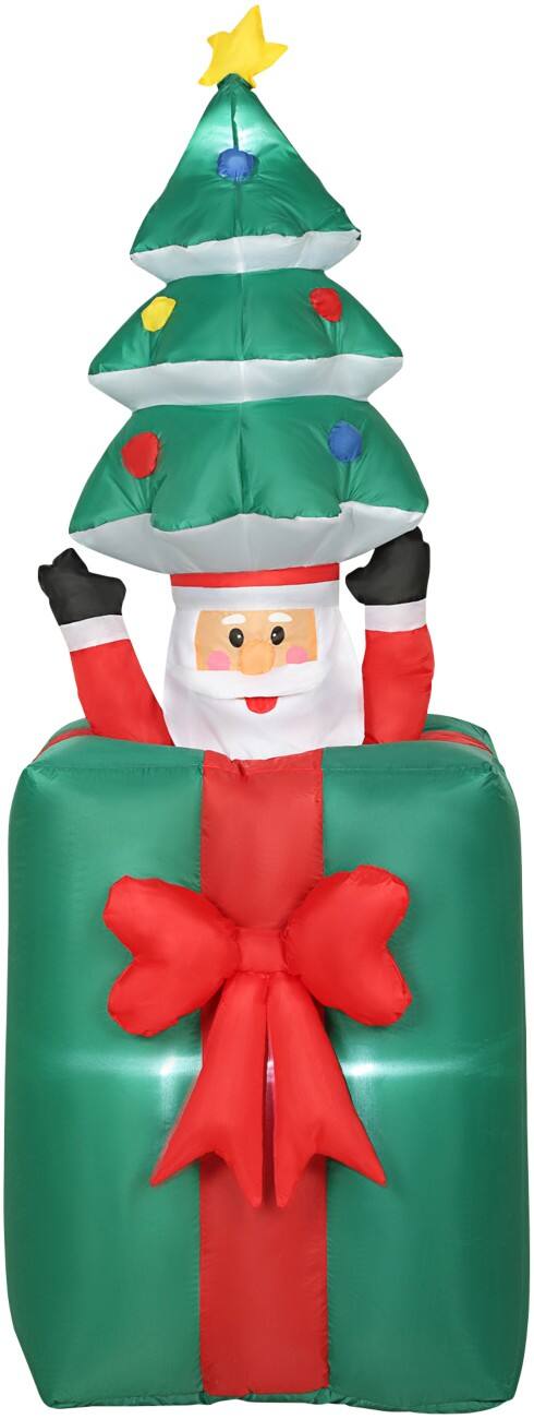 OutSunny Opblaasbare kerstversiering Kerstman in geschenkdoos met Blazer en LED-verlichting 80 x 67 x 213 cm