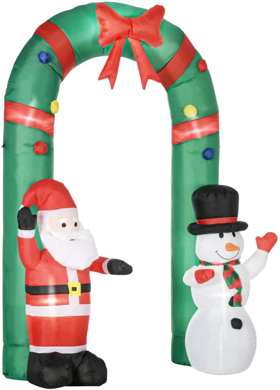 HOMCOM Opblaasbare kerstversiering Boog met de kerstsneeuwman met Blazer en LED-verlichting 198 x 80 x 245 cm