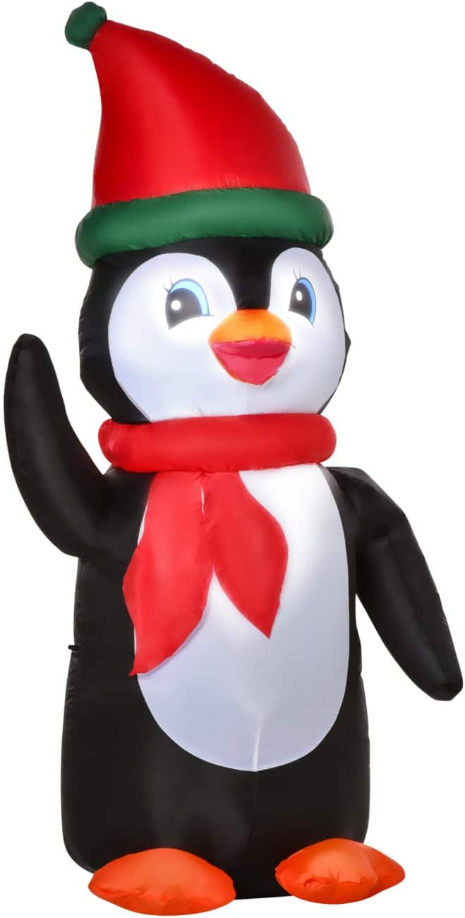 HOMCOM Opblaasbare kerstversiering Pinguïn met Blazer en LED-verlichting 79 x 67 x 155 cm