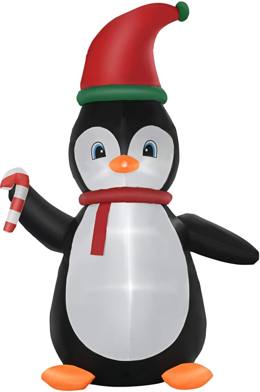 HOMCOM Opblaasbare kerstversiering Pinguïn met zuurstok Blazer en LED-verlichting 162 x 100 x 250 cm