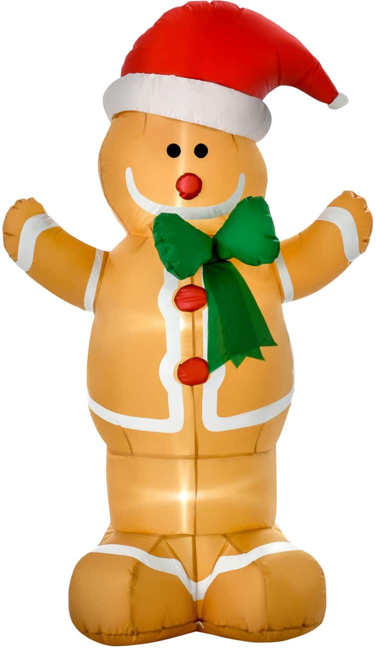 HOMCOM Opblaasbare kerstversiering Peperkoekmannetje met strik Blazer en LED-verlichting 110 x 70 x 183 cm