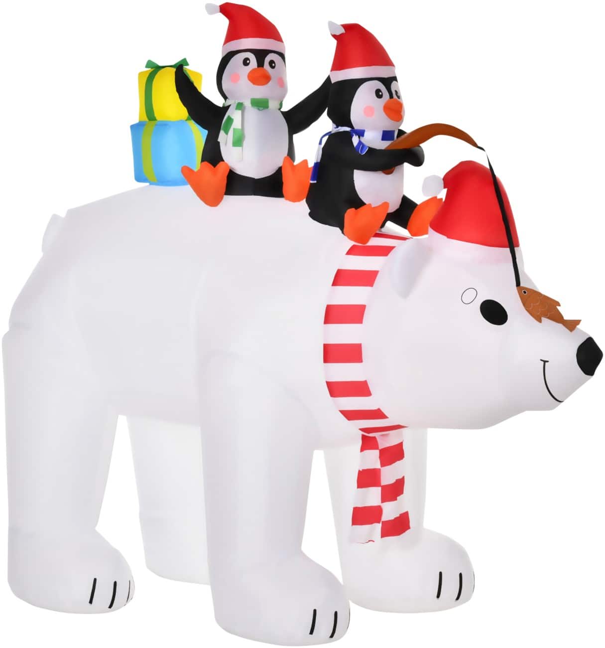 HOMCOM Opblaasbare kerstversiering IJsbeer met pinguïns met Blazer en LED-verlichting 227 x 113 x 206 cm