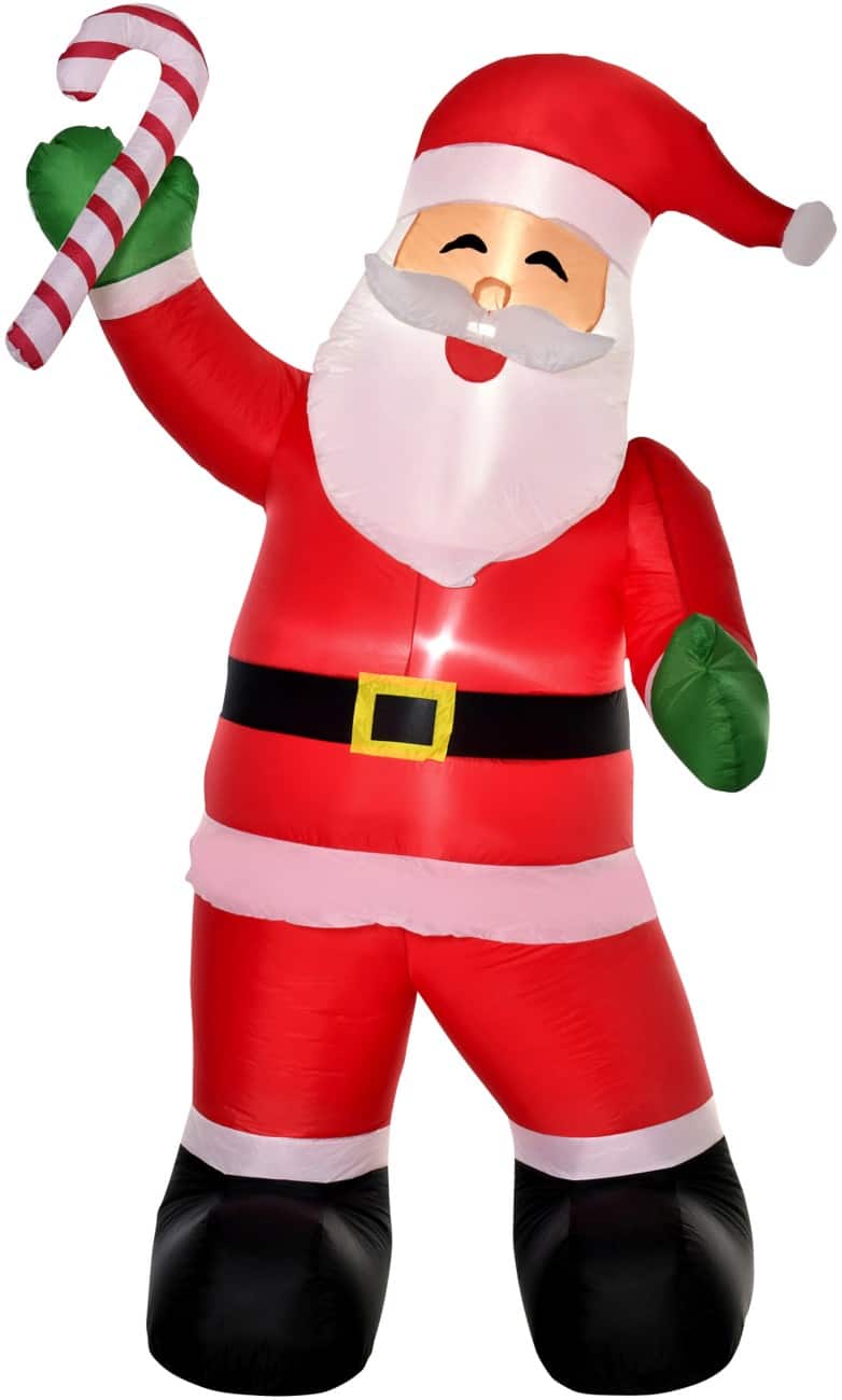 HOMCOM Opblaasbare kerstversiering Kerstman met zuurstok Blazer en LED-verlichting 140 x 85 x 250 cm
