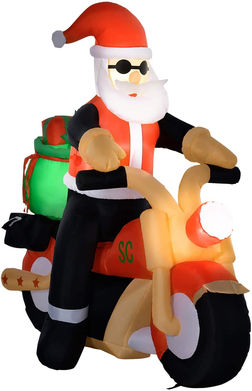 HOMCOM Opblaasbare kerstversiering Kerstman op motor met Blazer en LED-verlichting 180 x 90 x 165 cm