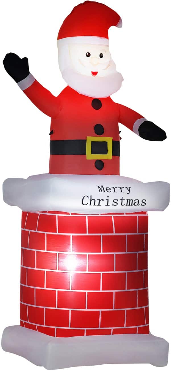HOMCOM Opblaasbare kerstversiering Kerstman met schoorsteen Blazer en LED-verlichting 80 x 70 x 210 cm