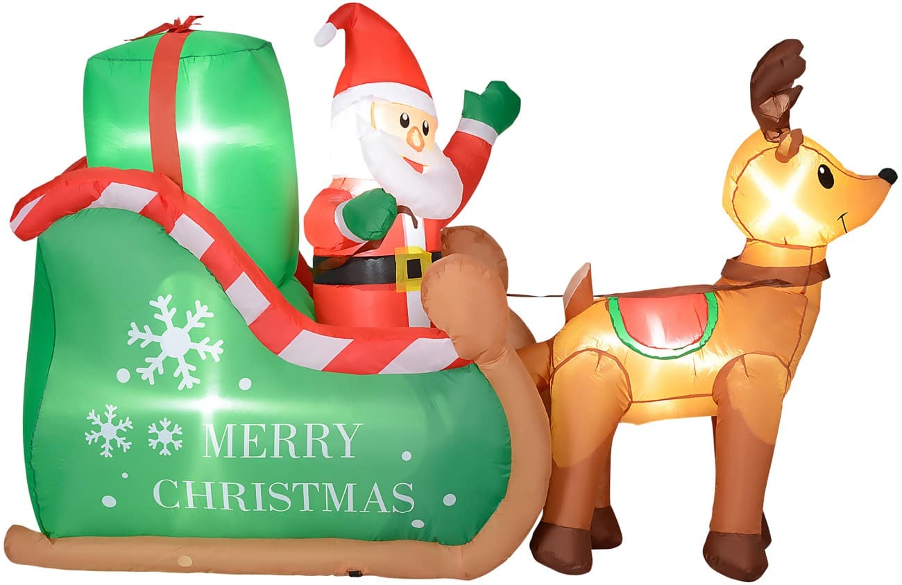 OutSunny Opblaasbare kerstversiering Kerstman op slee Kerstversiering 210 x 80 x 140 cm
