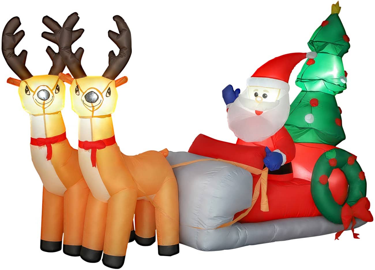 OutSunny Opblaasbare kerstversiering Kerstman-slee met Blazer en LED-verlichting 216 x 90 x 150 cm
