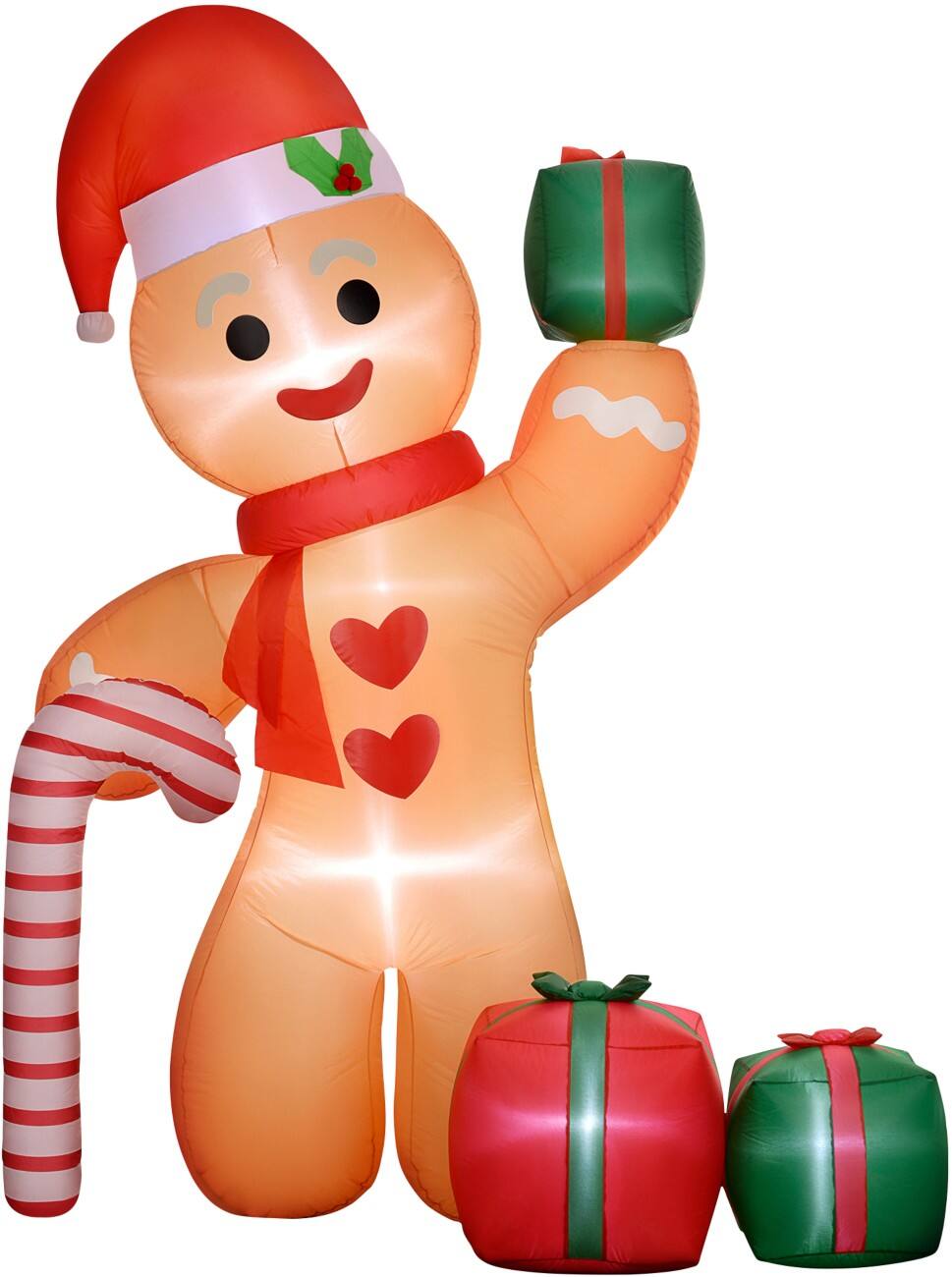 OutSunny Opblaasbare kerstversiering Peperkoekmannetje met zuurstok Blazer en LED-verlichting 170 x 100 x 245 cm