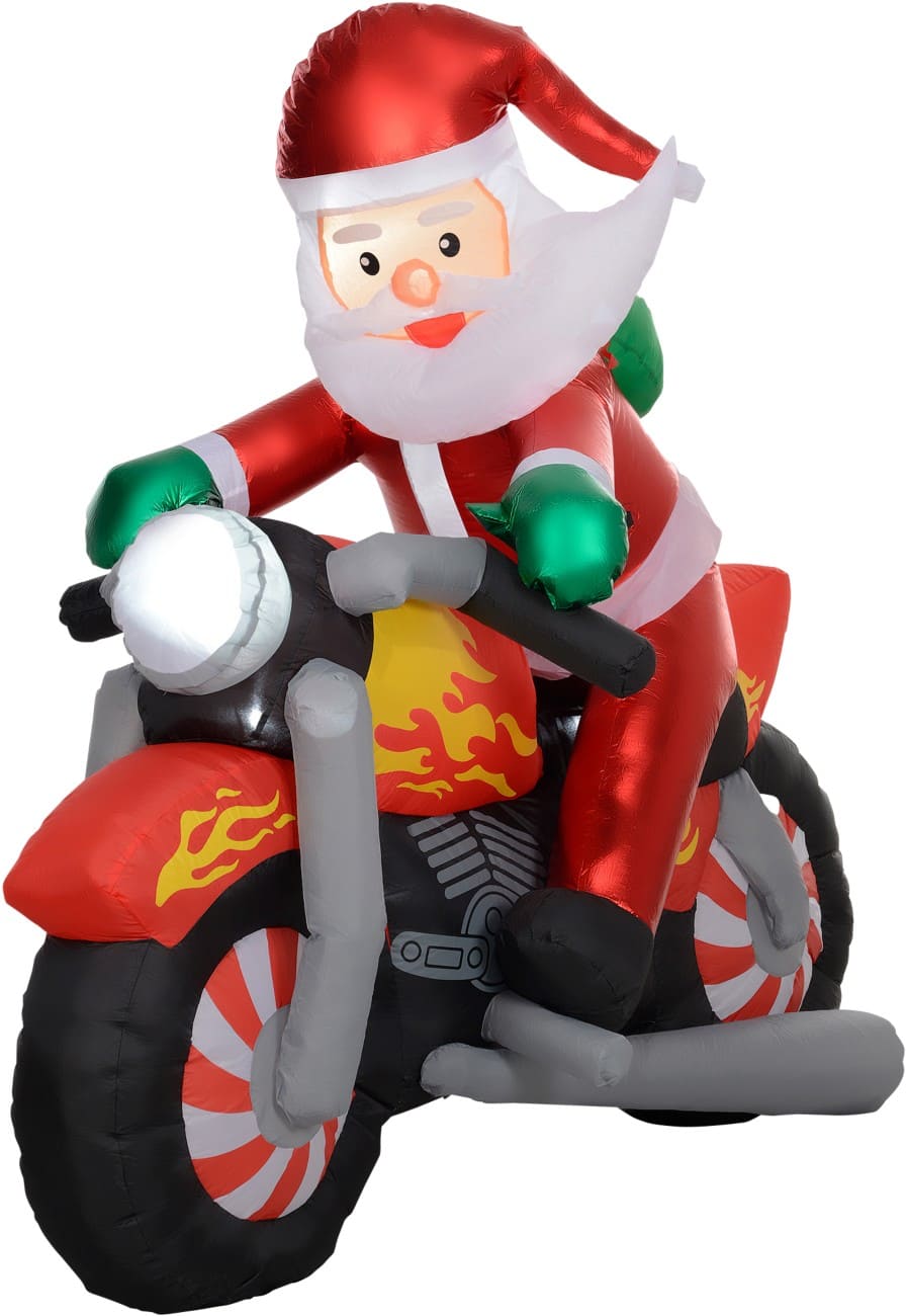 HOMCOM Opblaasbare kerstversiering Kerstman op motor met Blazer en LED-verlichting 180 x 95 x 170 cm