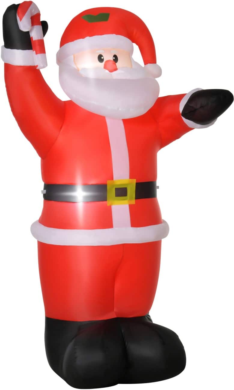 HOMCOM Opblaasbare kerstversiering Kerstman met zuurstok Blazer en LED-verlichting 160 x 90 x 240 cm