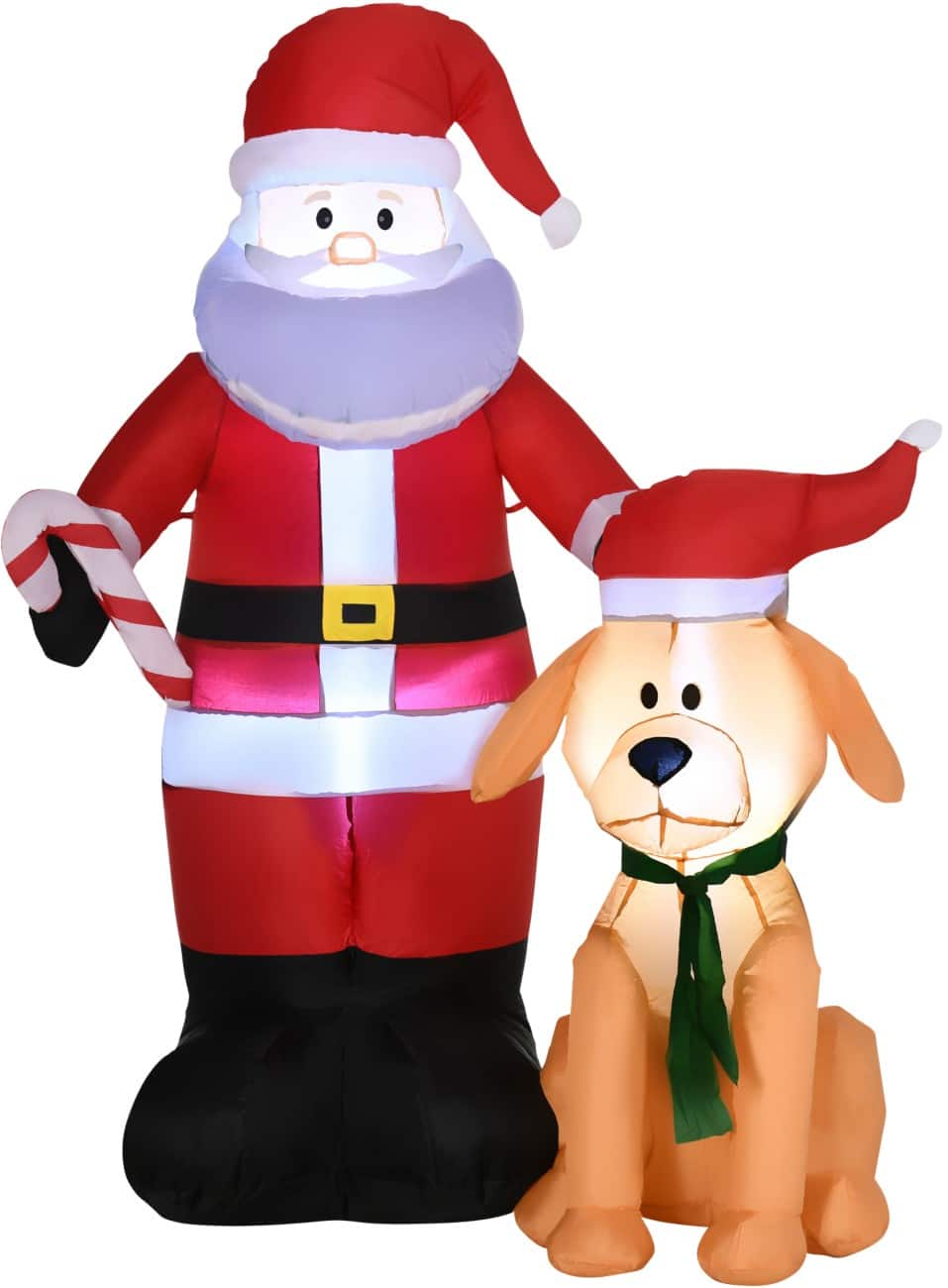 OutSunny Opblaasbare kerstversiering Kerstman met Hond Blazer en LED-verlichting 117 x 80 x 157 cm