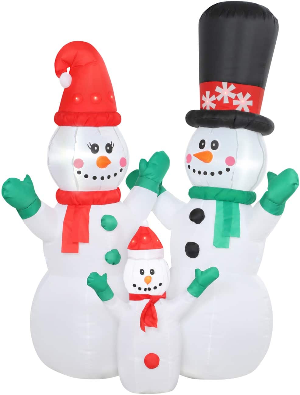 OutSunny Opblaasbare kerstversiering Sneeuwpop-familie met Blazer en LED-verlichting 165 x 80 x 180 cm