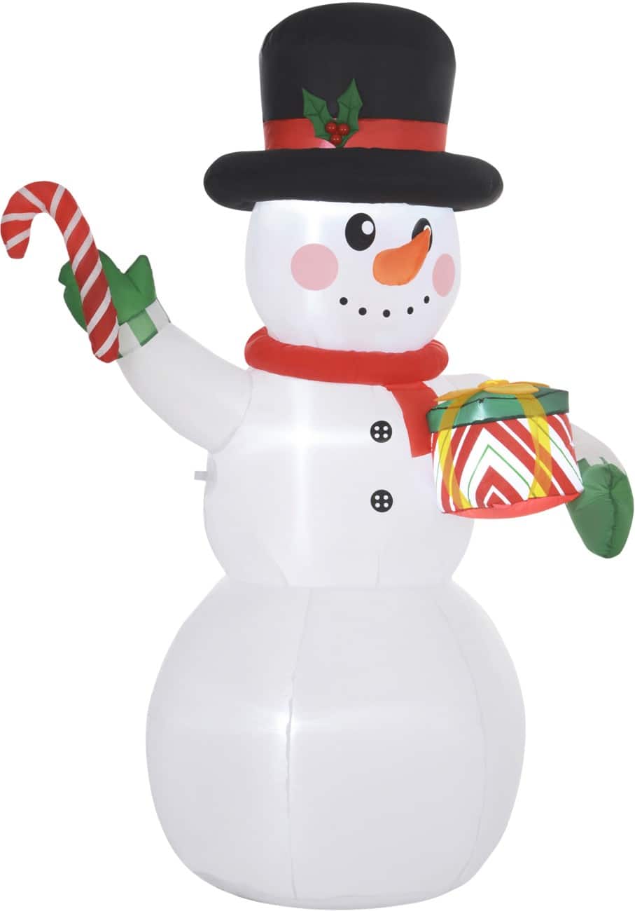 OutSunny Opblaasbare kerstversiering Sneeuwpop met zuurstok Blazer en LED-verlichting 120 x 80 x 180 cm