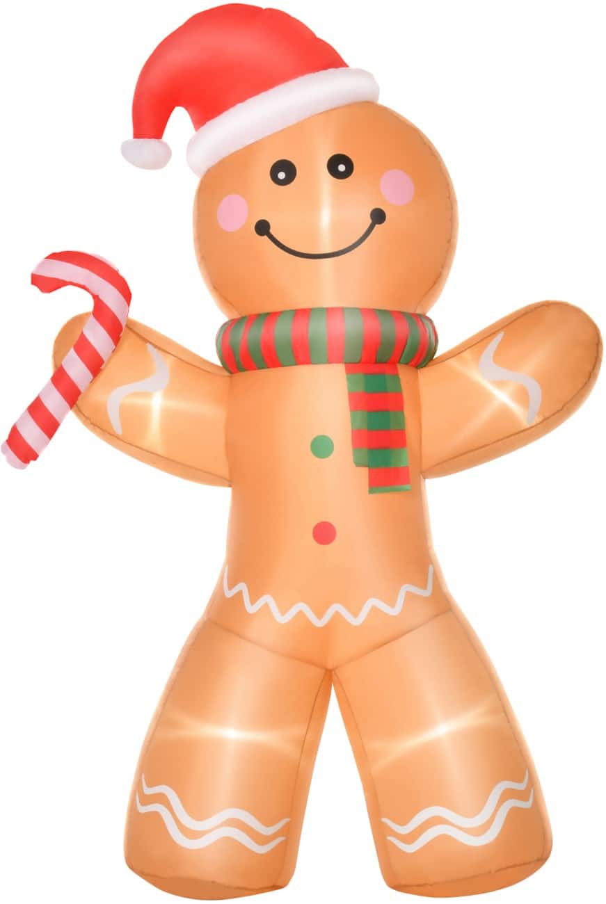 HOMCOM Opblaasbare kerstversiering Peperkoekmannetje met Blazer en LED-verlichting 170 x 65 x 240 cm