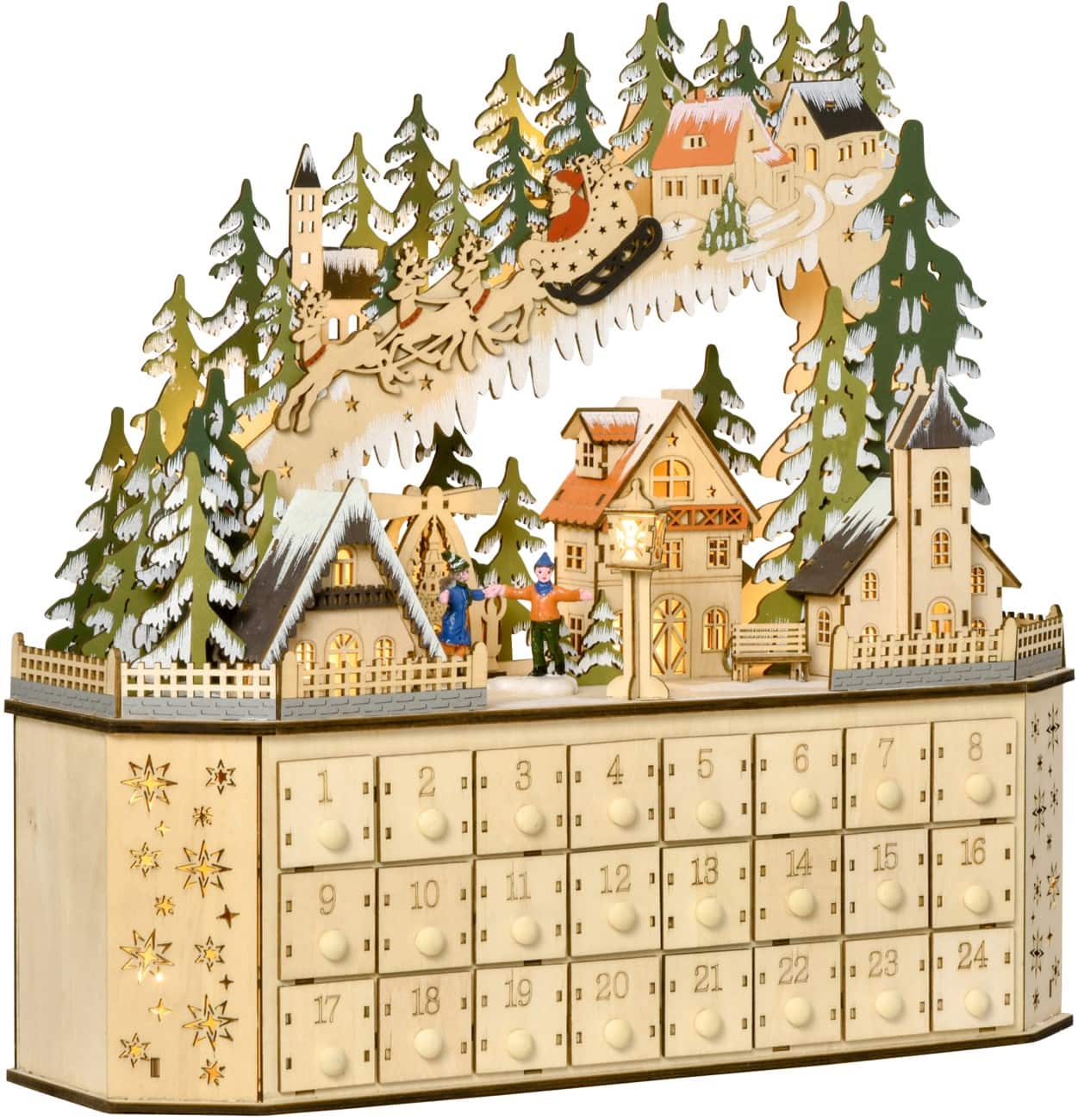 HOMCOM Hout LED Adventkalender 45 x 13 x 43 cm