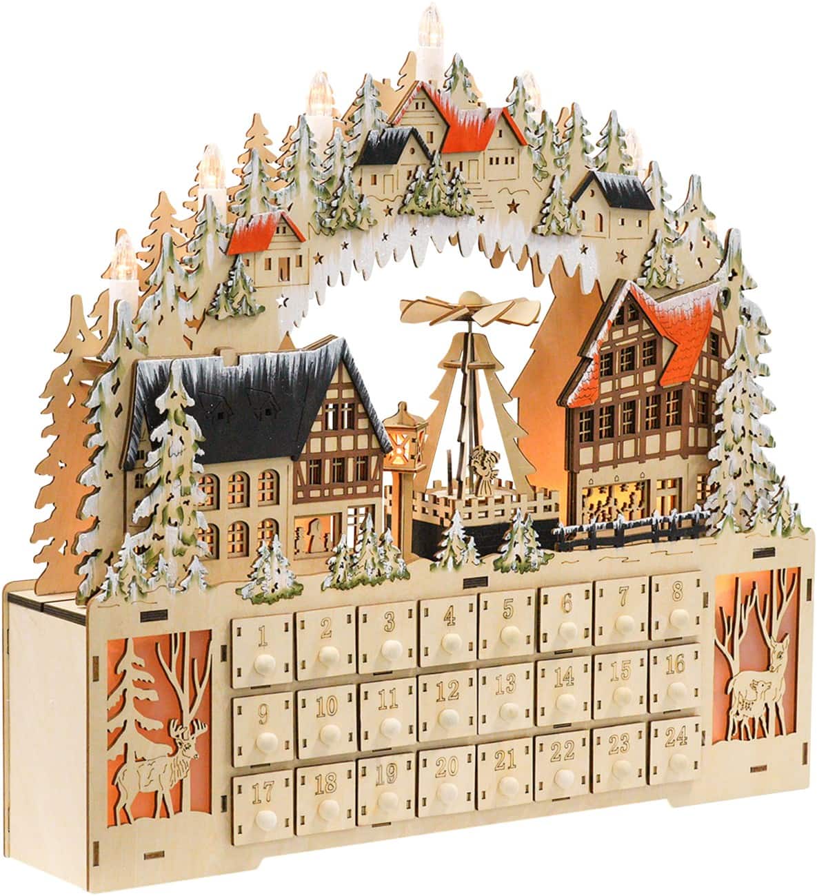 HOMCOM Hout LED Adventkalender 45 x 9 x 42,5 cm