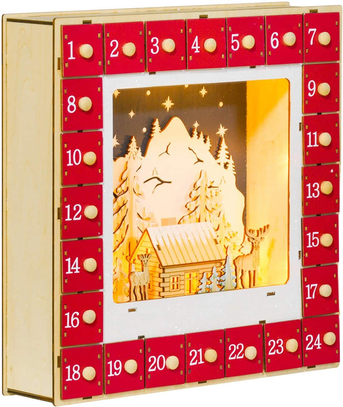 HOMCOM LED Adventkalender Dorp Rood 34 x 7 x 34 cm