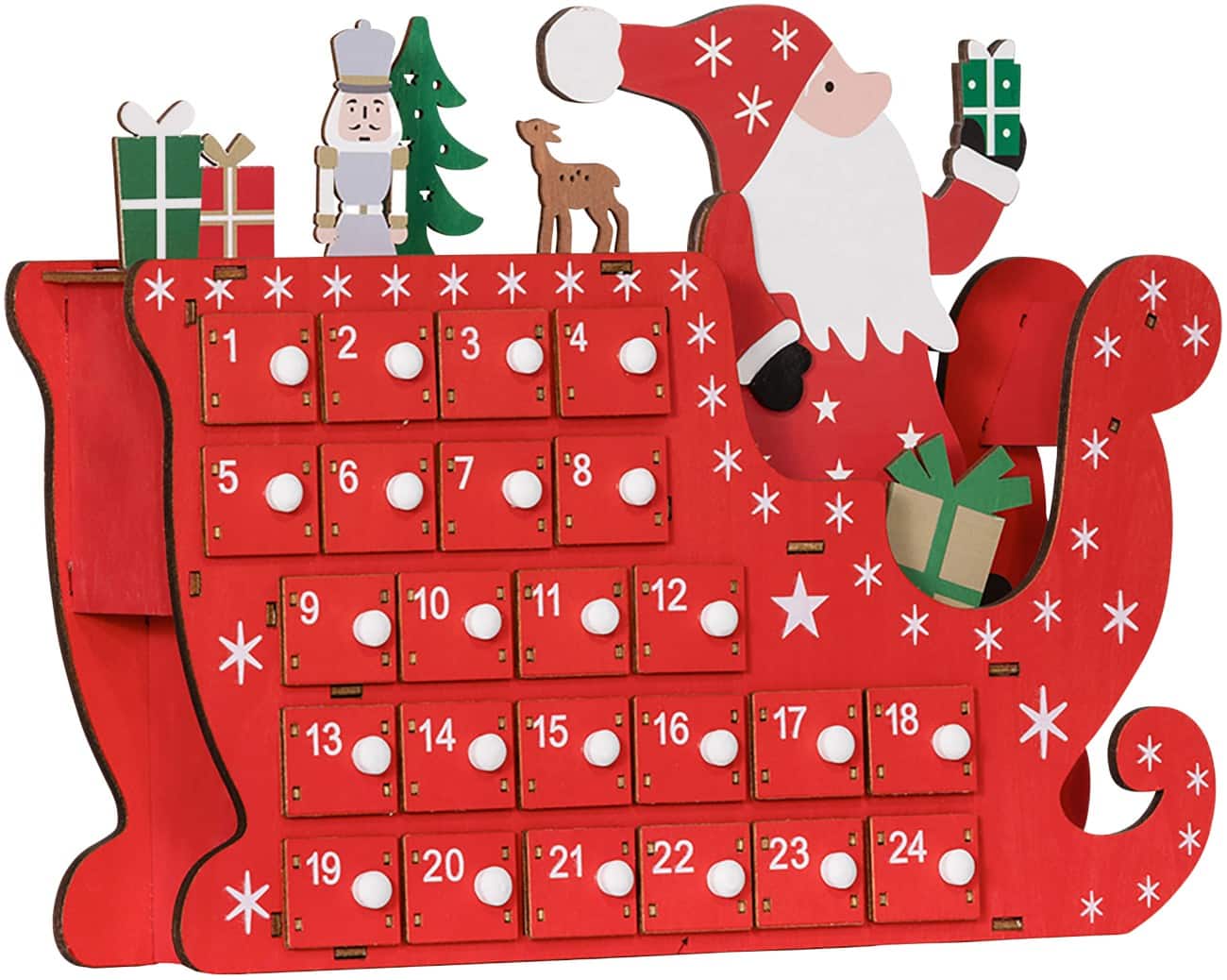 HOMCOM Adventkalender Kerstslee Rood 22,5 x 8 x 36 cm