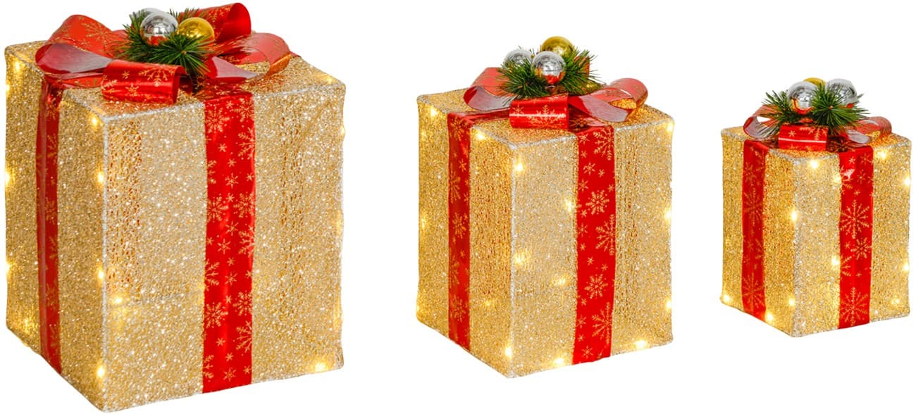 OutSunny LED Verlichte decoratie Geschenkdoos-set Goud 3 Stuks