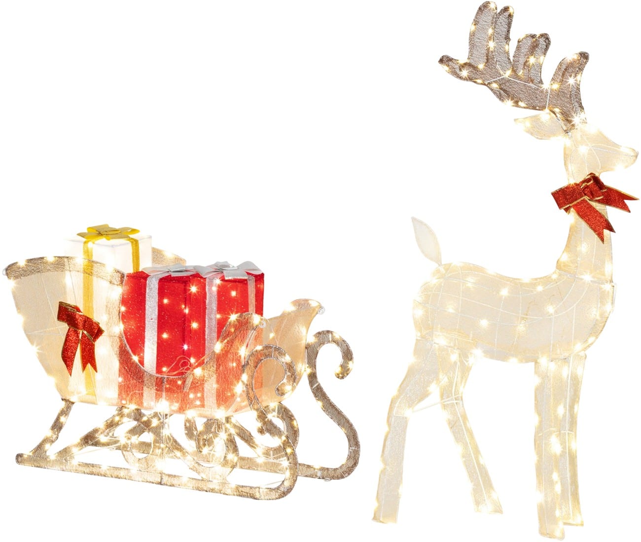 OutSunny LED Verlichte decoratie Rendier en slee Goud 135 cm